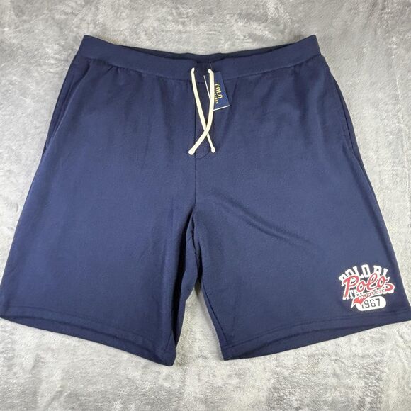 Polo Ralph Lauren Shorts Mens 5XLT Navy Fleece Sweatshorts Drawstring 1967 - Picture 1 of 15